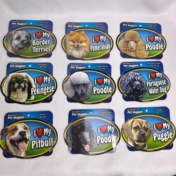5 NEW I Love My “Dog Breed/Cat” Pet Magnets For Cars Lockers Fridge 6” Oval - Picture 7 of 12